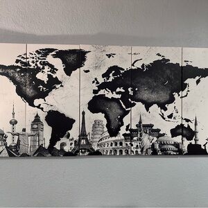 Monochrome World Map Canvas Wall Art
